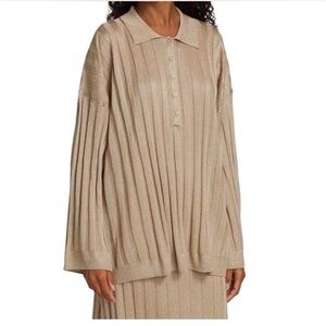 Toteme Ribbed Long Sleeve Shimmer Polo Sweater